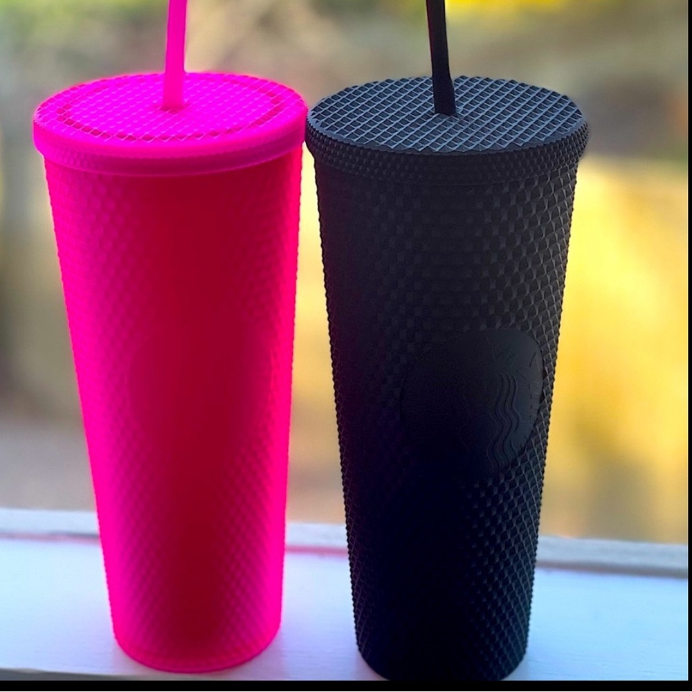 NWT SET🖤Starbucks 2021 Black Matt💗Neon Pink Jelly Soft Touch Venti Tumblers